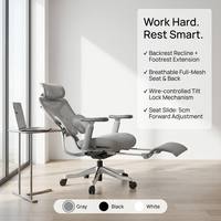 Kursi Mesh Ergonomis dengan Sandaran Kaki, Penyangga Pinggang Dinamis Wing-Flap, Sandaran Tangan 5D, Alas Aluminium, Kursi Komputer Eksekutif