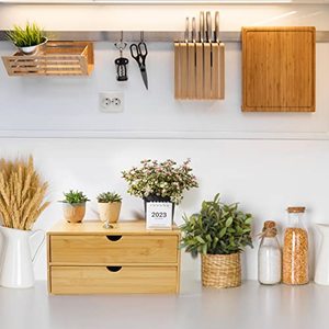 Organisateur de bureau moderne flexible à 2 tiroirs, vente en gros, OEM ODM, logo personnalisé, boîte en bois d'angle, pas d'assemblage nécessaire, pour la maison - Product Image 2