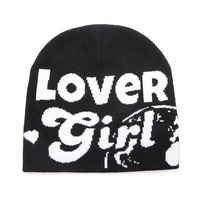 Bonnet d'hiver réversible Y2K sans revers en tricot jacquard avec motif graphique personnalisé pour streetwear