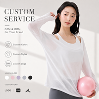 Ensemble de yoga 2 pièces pour femme avec logo personnalisé, haut court à manches longues et leggings taille haute sans couture, tenue de sport et de fitness