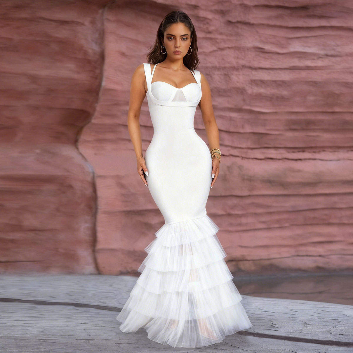 Ocstrade High Quality Spaghetti Strap Elegant Cocktail Dresses Mesh Trumpet  Evening Party White Bandage Dress for Woman 2026| Alibaba.com