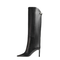 Bottes hautes noires personnalisées à talon aiguille et bout pointu pour femmes et jeunes filles, toutes saisons 2026