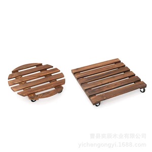 Solid Wood Flower <b>Pot</b> <b>Stand</b> Round Portable With Silent Wheels For Indoor Plants Cao County Made - Product Image 5