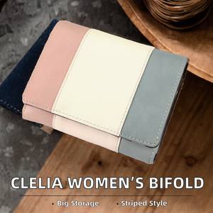 Cartera Bifold de PU a Rayas Clelia para Mujer, Gran Capacidad, Serie Trifold Riberte [CL-17075] (Blanco Lechoso) - Product Image 2