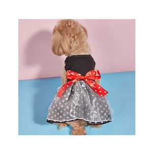 Individuelles hübsches Bogenband Haustier Hund rotes Kleid für Hund Mädchen Katze Welpenkleid Weihnachten Haustier Kleidung Netzjecken Party Prinzessinnen-Hundekleid