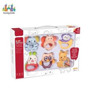 Ensemble de 6 hochets et anneaux de dentition musicaux en silicone pour bébé, jouet doux en forme d'animal mignon, sans BPA, anneaux à mâcher pour les dents de bébé - Product Image 2