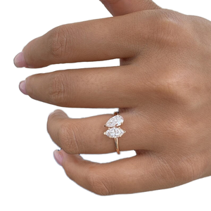 Anillo de compromiso de moissanita y diamantes de esmeralda para mujer, oro macizo de 14K, blanco/amarillo/rosa, corte pera CVD HPHT, para regalo de boda o fiesta - Product Image 1