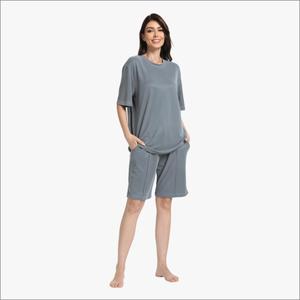 Conjunto de Pijama para Mujer, Camiseta de Manga Corta con Cuello Redondo y Pantalones Cortos, Ropa de Dormir de Verano - Product Image 3