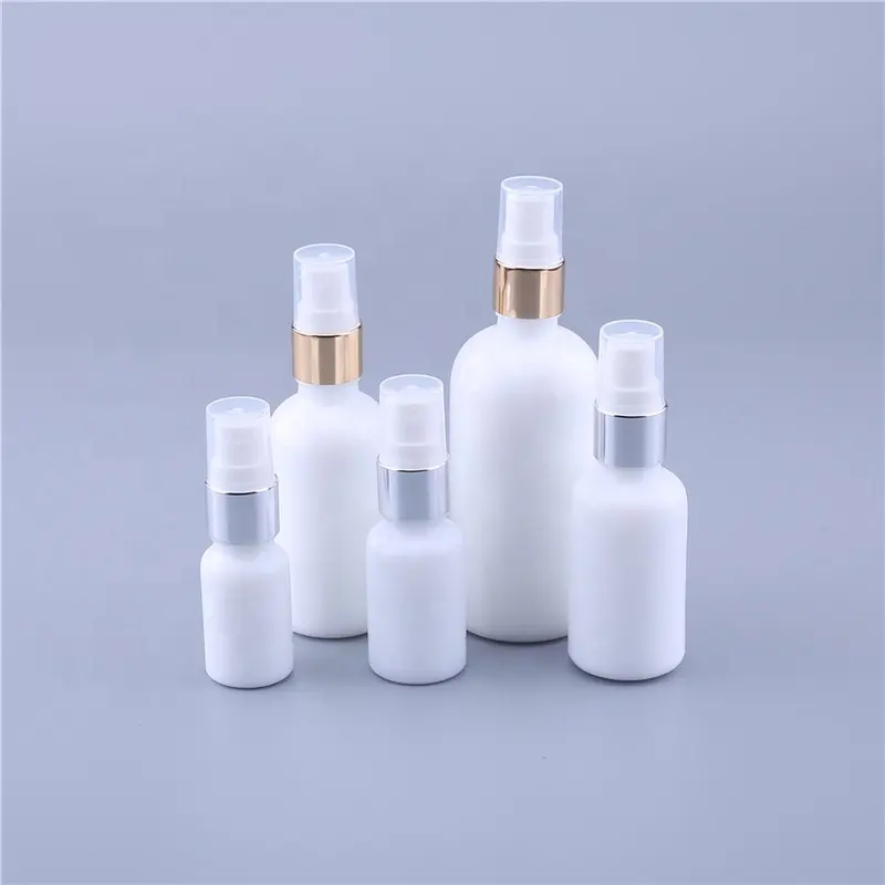 New kosmetik weiß farbe Glass Spray Bottle 10ml 20ml 30ml 50ml 100ml Perfume Packing Bottle mit Silver Gold sprayer