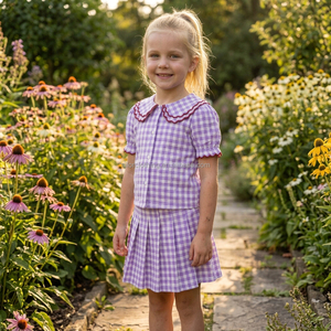 Conjunto de falda para niñas, top de manga corta y falda con pantalones cortos incorporados, falda plisada, logotipo personalizado para la escuela - Product Image 3