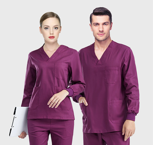 Ensembles d'uniformes médicaux 100 % coton, col en V, manches longues, tenues d'infirmière, uniformes d'hôpital, antistatiques, vente en gros, OEM/ODM, logo personnalisé - Product Image 2