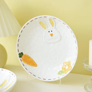 Plato de cerámica con diseño de conejo de dibujos animados, plato para verduras, plato plano occidental en relieve, plato de desayuno - Product Image 2