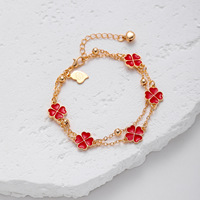 C & J Hochwertiges S925 Sterling Silber Weiß Fritillaria Vier blättriges Kleeband Damen 18 Karat Gold Doppelseitiges Blumen armband