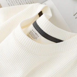 T-shirt en jersey 100 % coton pour homme, style américain, coupe ample, manches longues, couleur unie, tricoté, 220 grammes, collection automne, pour jeunes, vente en gros - Product Image 4