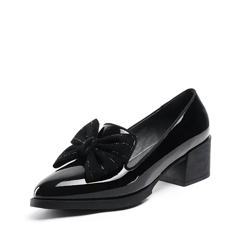 J247 Chunky heels work dress shoes women patent leather ladies footwear