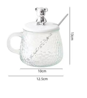 Verre martelé en forme d'ours avec revêtement par immersion, avec couvercle et cuillère, idéal pour le bureau et les verres à petit-déjeuner