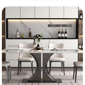 Lussuoso Tavolo da Pranzo Moderno Italiano di Alta Gamma, Impermeabile, per 6 Persone, Combinazione Tavolo e Sedie Rettangolare per Piccoli Appartamenti, Arredamento Casa - Product Image 3