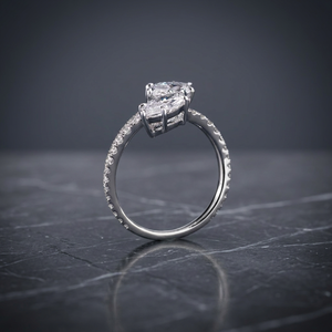 Anillo de compromiso y boda de lujo para mujer, con diamante de laboratorio talla pera, halo oculto, banda pavé, chapado en oro, certificado IGI - Product Image 3