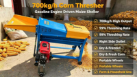 Décortiqueuse de maïs automatique à rouleau unique haute efficacité, moteur électrique, diesel ou essence, capacité 800 kg/h, en acier