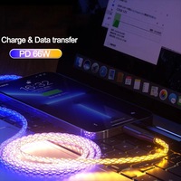 3 en 1 6A 66W RGB Super Fast Charging Cable Type-C Micro USB Charger Cable Flow Cool Colorful Glow Data Line For Phone Android