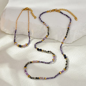 Ensemble de bijoux tendance pour femmes en acier inoxydable avec collier et bracelet en pierre pour les occasions décontractées et de fête - Product Image 1