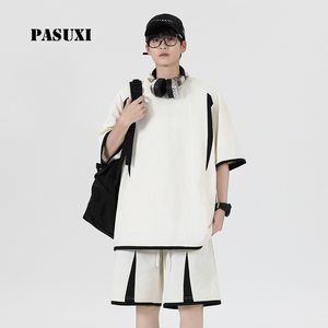 PASUXI Tuta Sportiva da Uomo Personalizzata in Maglia Traspirante, Set 2 Pezzi con T-shirt a Maniche Corte e Pantaloncini, Abbigliamento Sportivo Estivo Streetwear - Product Image 1
