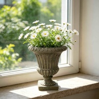Vas Bunga Antik Model Guci, Vas Amphora Bergaya Klasik dengan Ukiran, Vas Embos untuk Tanaman Indoor, Bunga, Dekorasi Rumah Gaya Farmhouse
