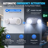 Lampe LED d'urgence, boîtier en plastique résistant au feu, deux têtes de lampe, 3 heures d'autonomie, rechargeable, 1800 mAh, IP20, 6000 K, intérieur