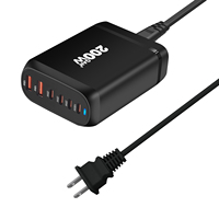 Ponsel sertifikasi CE Rohs GaN Tech 6 port USB C 100W 200W QC3.0 18W pengisi daya Cepat GaN untuk pengisi daya Laptop MacBook