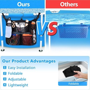 <b>Foldable</b> Mesh Storage <b>Bag</b> For Pool Beach Outdoor Use With 7-9 Pockets Portable Organizer Black Polyester - Product Image 5