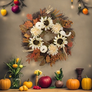 Guirnaldas Decorativas para el Festival de la Cosecha de Acción de Gracias con Calabazas Blancas, Girasoles y Hojas de Arce para Colgar en la Puerta - Product Image 2