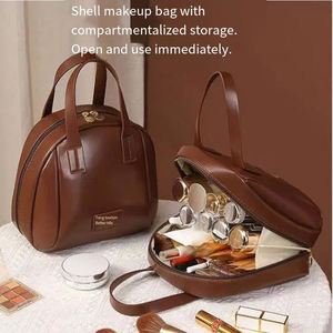 Trousse de maquillage en cuir PU en forme de coquille, grande capacité, organiseur de cosmétiques de voyage avec compartiments - Product Image 2