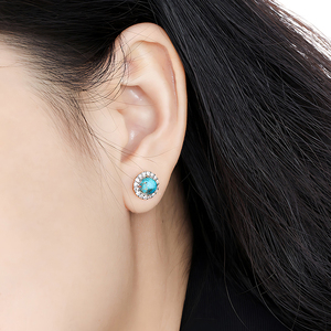 Nhỏ xinh xắn Vòng tròn Tiger Eye và turquoise Stud Earrings đối với phụ nữ Micro Zircon Bông tai tùy chỉnh 925 sterling <span class=keywords><strong>Silver</strong></span> đồ trang sức mỹ - Product Image 4