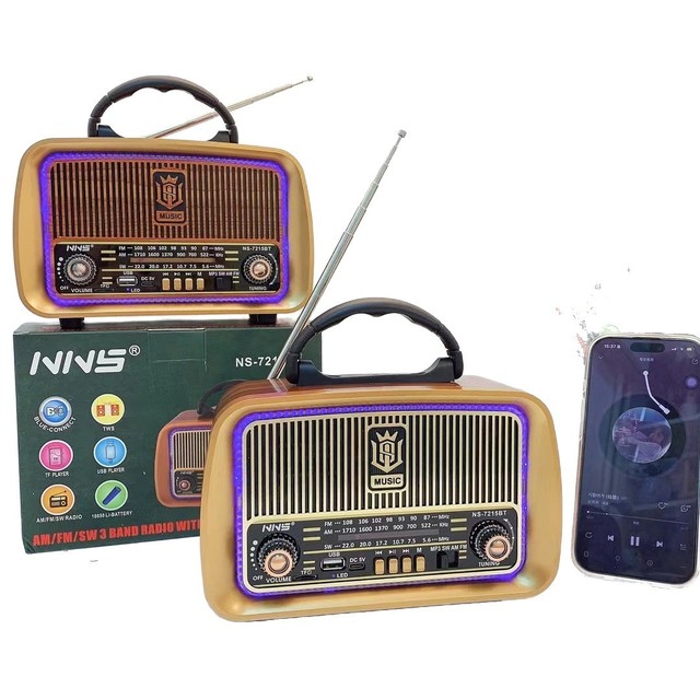 Retro Throwback Vintage Transistor Built-In Speaker Big Box Portable Wooden Table Usb TF Card Fm Am Sw3 Bands Radio NS-7215BT