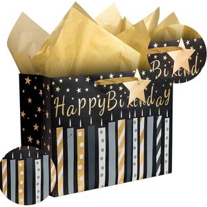 Birthday Gift Bag With Card And <b>Tissue</b> <b>Paper</b> <b>Black</b> Gold Foil Candle Design Ribbon Handle Art <b>Paper</b> 16 In - Product Image 5