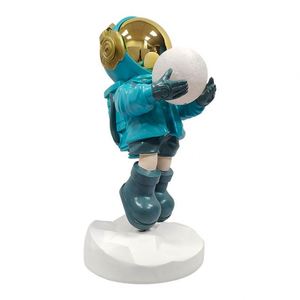 Futuristic Astronaut Statue with Mirror Helmet and <strong>Moon</strong> Ball Resin Tabletop Decor for Boys Room Office <strong>Shelf</strong> Gift Ornament - Product Image 2
