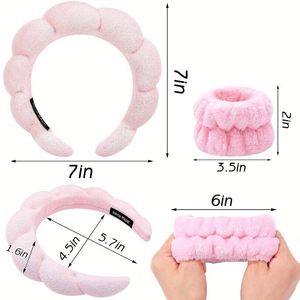 Ensemble de bandeaux torsadés en éponge à couronne haute pour femme, style doux, en tissu éponge, pour le lavage du visage, le maquillage et le spa, avec bracelets - Product Image 3