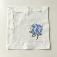 Serviettes de cocktail en lin français 100% personnalisées, brodées, avec ourlet festonné, motif monogramme, napperons pour mariage.