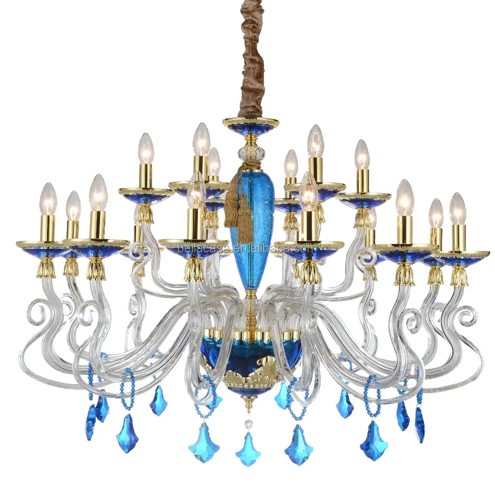 Lampadario blu con braccio in vetro di alta qualità in stile semplice russo con illuminazione in cristallo a 6 lampade