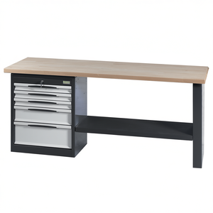 Banc de travail avec plateau en bois et tiroirs métalliques pour le rangement en atelier - Product Image 2