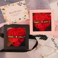 TC Barato Personalizado Doble Puerta Abierta Cajón Embalaje Anillo Collar Caja San Valentín Día DE LA Madre Regalos Forma de Corazón 9 Rose Joyero