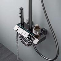 OEM 2025 Ensemble de douche de pluie souple tout en cuivre à poignée unique Pistolet Gris Affichage numérique Atmosphère intelligente Clés de piano Valve en céramique