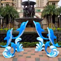 Sculptures d'animaux en résine de grande taille et statues de dauphins en fibre de verre très vendues pour la décoration de places publiques