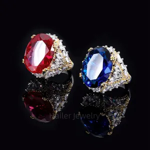 Hailer joyas 15x20mm sapphire gemston red ruby 925 sterling silver multi stone rings for men vintage
