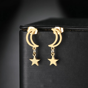 Pendientes de Botón con Diseño Coreano Moderno, Chapados en Oro Rosa, de Acero Inoxidable, con Forma de Luna y Estrella, para Bodas, Fiestas y Compromisos - Product Image 3