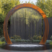 Fontaine d'eau en acier Corten pour la décoration de grands projets hôteliers, villas et complexes, avec cascade en métal rouillé