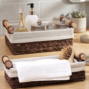 Panier de rangement multifonctionnel en papier rond et jacinthe d'eau, écologique, bacs décoratifs pour le dessus du réservoir de toilettes - Product Image 2
