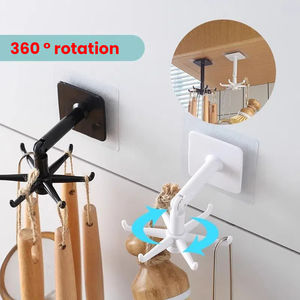 Crochets rotatifs peu encombrants Crochets d'armoire à 360 degrés auto-adhésifs Design rabattable à <span class=keywords><strong>180</strong></span> degrés Idéal pour la maison Cuisine Salle de bain - Product Image 1