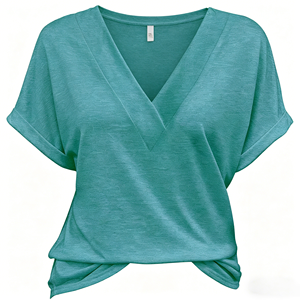 T-<span class=keywords><strong>shirt</strong></span> court ample personnalisé pour <span class=keywords><strong>femme</strong></span>, col en V, en coton et fibre de bambou, manches courtes, respirant, idéal pour l'été - Product Image 2