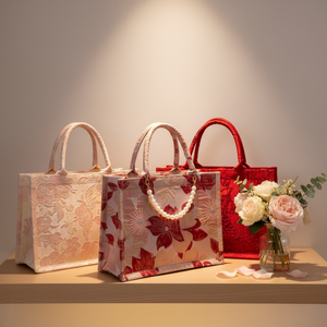 Bolsos de Mano de Lona de Algodón con Estampado Floral en Relieve Rosa de Lujo de Alta Calidad con Perlas para Mujer, Buenas Reseñas, Regalos para Bodas y Día de San Valentín - Product Image 3